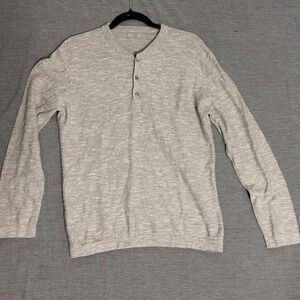 MNG knit Long Sleeve Henley Shirt Light Gray Heathered base layer Mens Size M